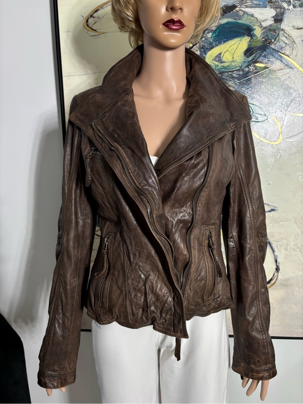 Danier Brown Asymmetrical Leather Moto Jacket - Picture 11 of 16